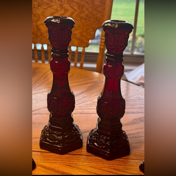 Vintage Avon Ruby Red Candlestick Holders - Picture 1 of 1